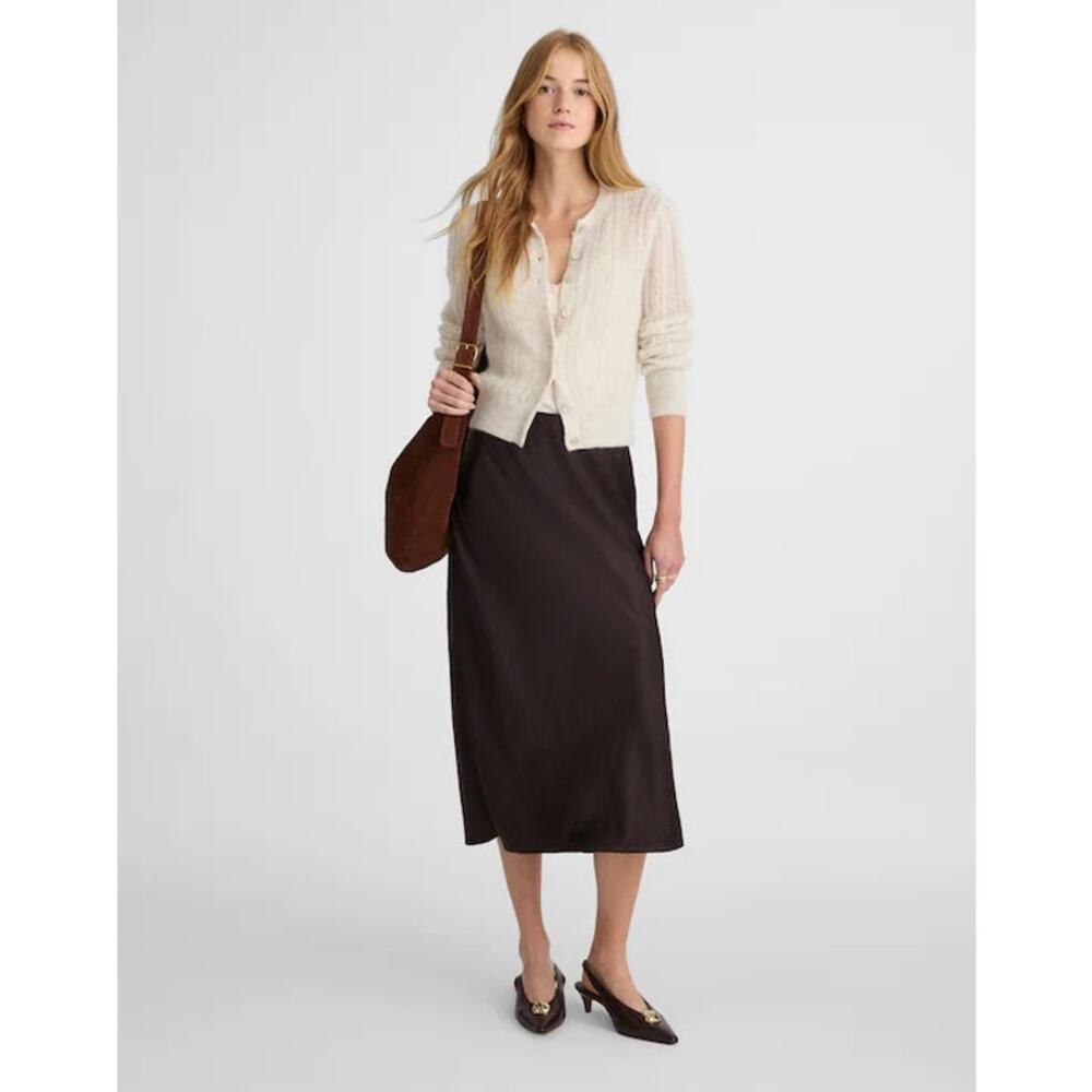 NWT Madewell Satin Midi Skirt Brown Minimalist 90s Inspired Slip Skirt Chic 12